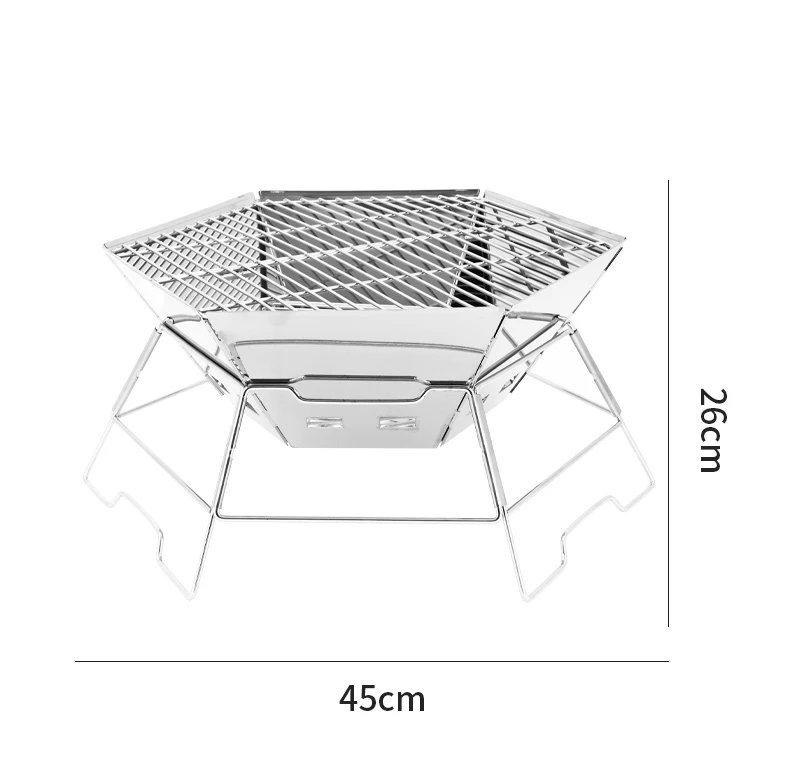 New Style Foldable Stainless Steel Barbecue Grill Wood Fireplace Folding Stove With BBQ Grill Mesh Fire Pit
