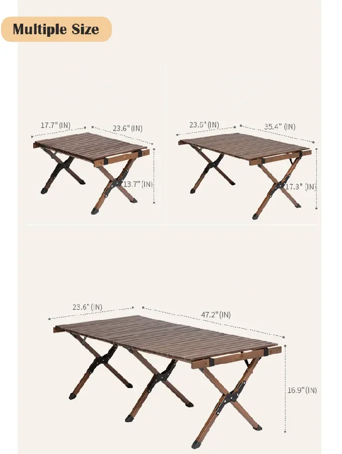 Bright Pine Wood Camping Table Outdoor Foldable Portable Egg Roll Table Camping Picnic Foldable Table