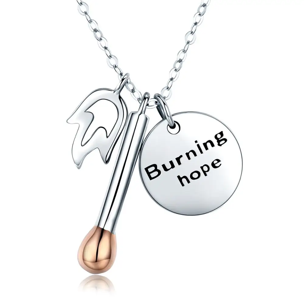 BAGREER SCN269 Personalized Silver Letter Burning hope match shaped Initial round pendant necklace alphabet graduation gift