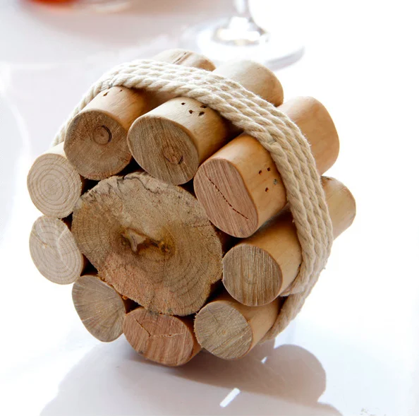 Wholesale new design rustic style home natural wooden base candle holder with glass cup