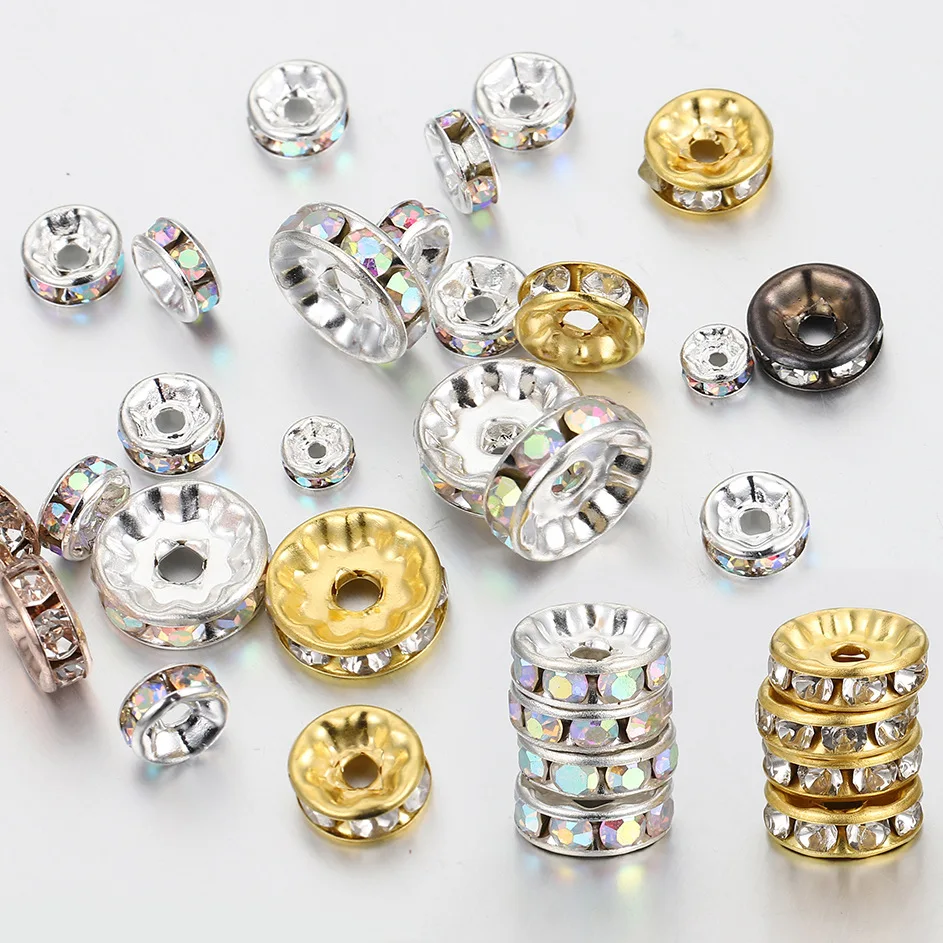 Hongtong AC1-26 100Pcs Spacer Beads Diamond Ring Inlaid Zircon Beads Handmade Bracelet DIY Jewelry Accessories