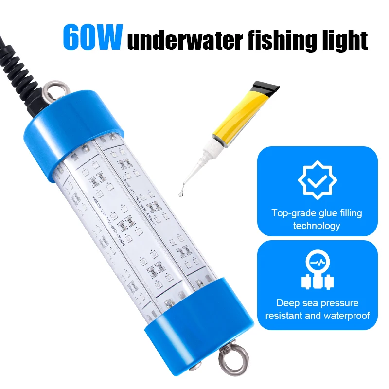 Squid boat fishing light 60w 12V IP68 farmed salmon with dimmer catching salmon large fish underwater led fishing lamp