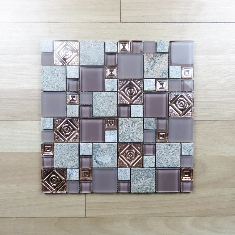 Foshan Wholesale price electroplating mixed glass kitchen backsplash tile mosaic