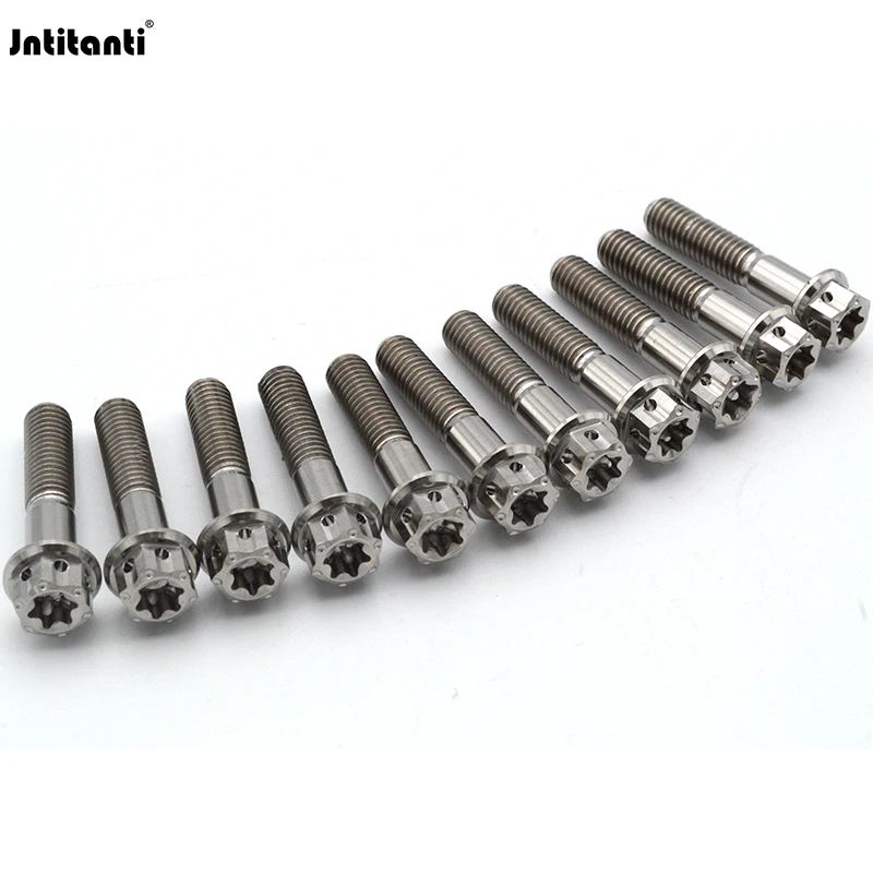 Jntitanti Gr.5 titanium alloy Ti-6Al-4V Hex Flange Bolts with Lighting Holes and Grooves on side of Hex Head M6x30mm