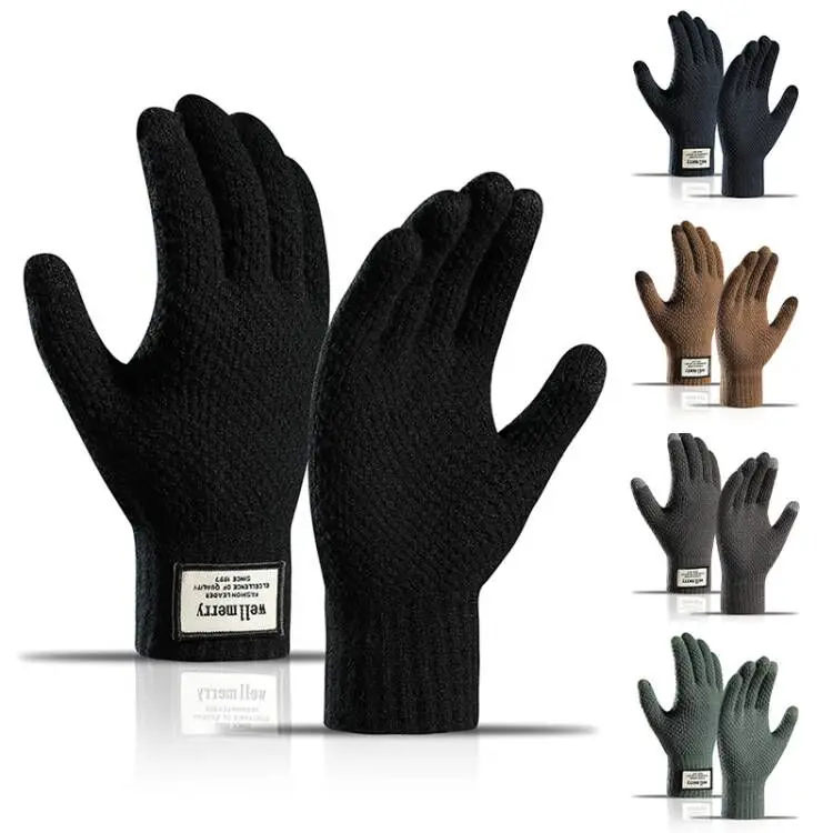 Wholesale Touchscreen Windproof Winter Mens Thermal Jacquard Warm Wool Acrylic Touch Screen Knitted Gloves For Men