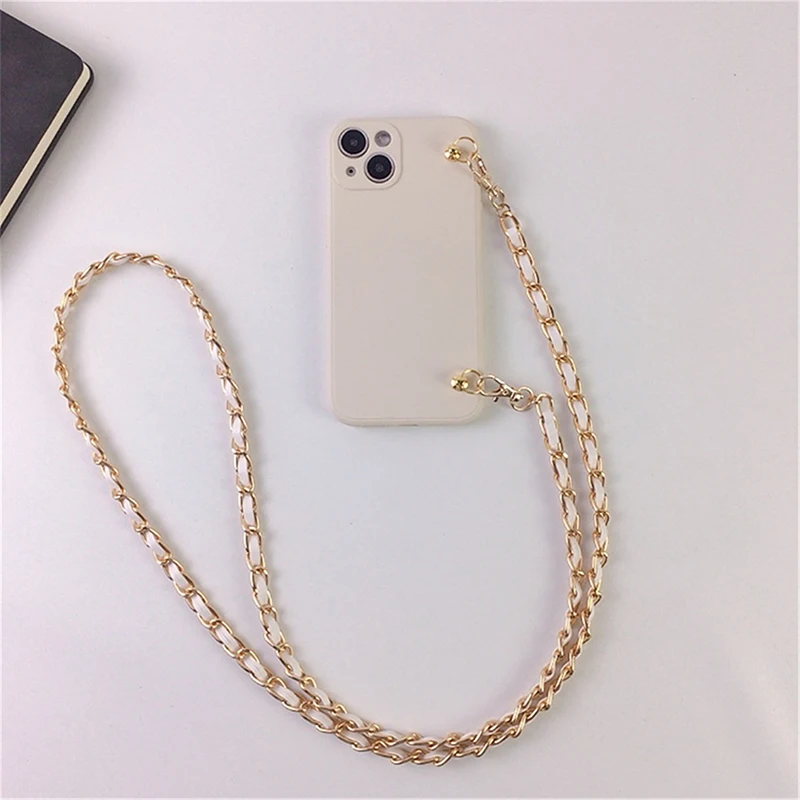 Black Leather Crossbody Lanyard Necklace Chain For Phone Case Cover Strap Long Mobile Phone Chains 120cm Phone Shoulder Strap