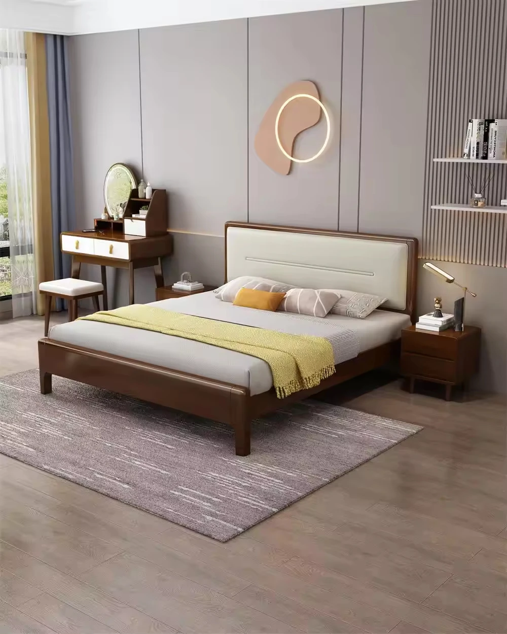 Modern Simple Solid Wood Bedroom Furniture 1.8 Double Light Luxury Wedding King Size Bed Frame Bedroom 1.5m Bed