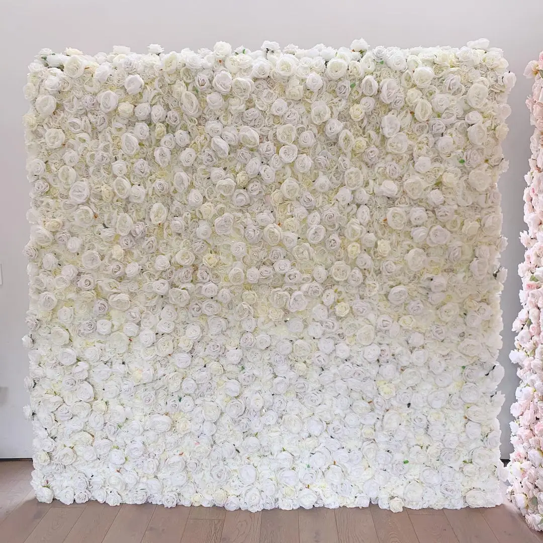 Wholesale Custom White Pink Wedding Supplies Decoration Rose Backdrop Silk Artificial Decorative Flower Wall