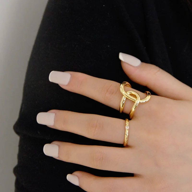 Wire Twisted Bright Matte Gold Rings Irregular Geometric Rings for Women Statement Open Rings Resizable 2019 Fashion Jewelry