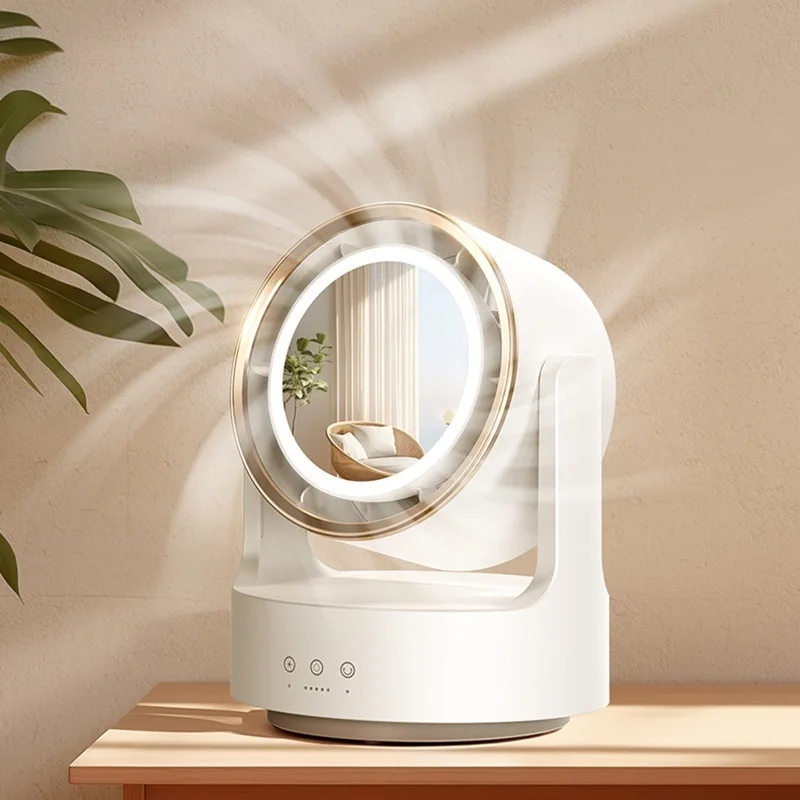 3 In 1 Small 3D Swing Head USB Charging Air Circulation Electric Desktop Desk Table Top Fan With Fill Light Mirror For Bedroom