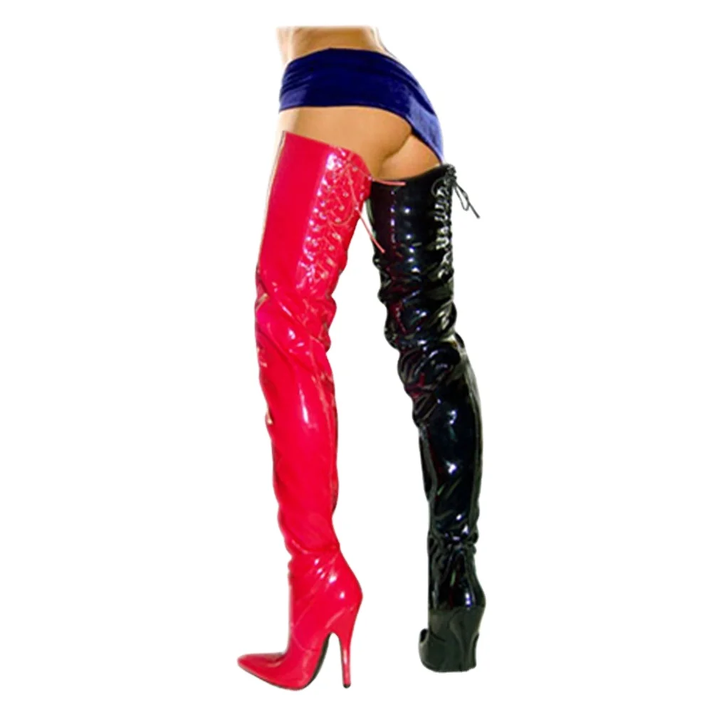 Big size Women boots Back Lace up high heel long boots women night club design sexy  Pole dance Crotch Boots for women