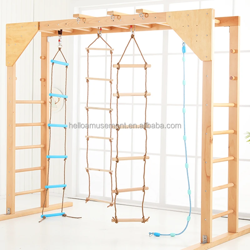 Wooden climbing ladders indoor sensory hanging training swing sensory play sensory swing for wholesale