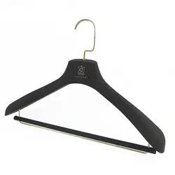 luxury custom Black rubber coated wooden suit hanger with pant bars