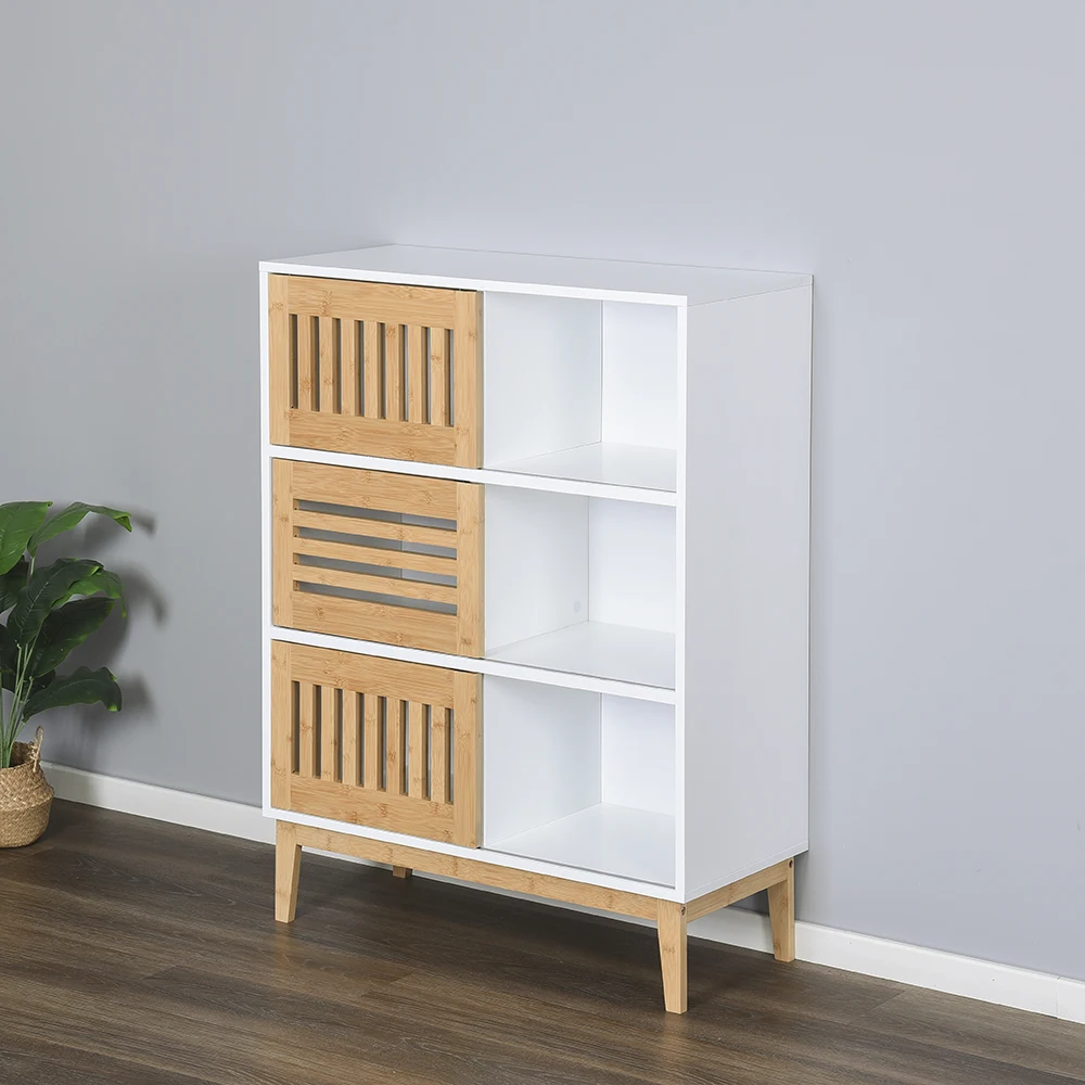 MDF Furniture Wood Pattern 6 Cubes Shelf with Wooden Doors Living room Bedroom Cabinet Corner Storage Cabinet