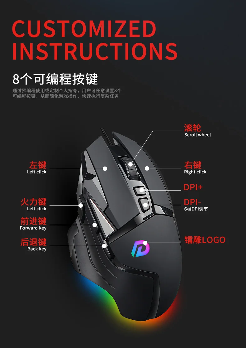 Новинка Проводная игровая мышь 7200 точек/дюйм rgb высокого качества для компьютерных