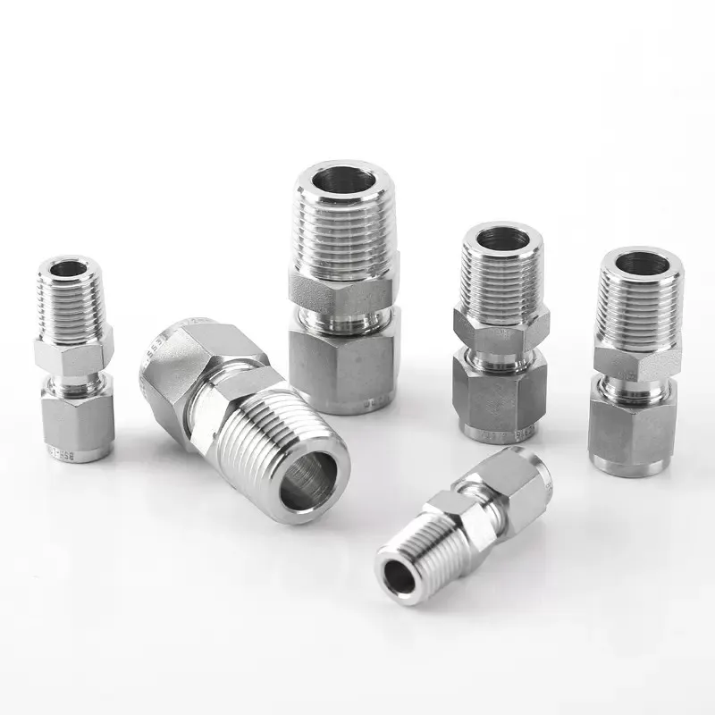 Male Straight SS316 pe Compression Fittings Adaptor Compression Pipe Joint Fittings BSPT Male Tube Fitting Union Instrument Tee