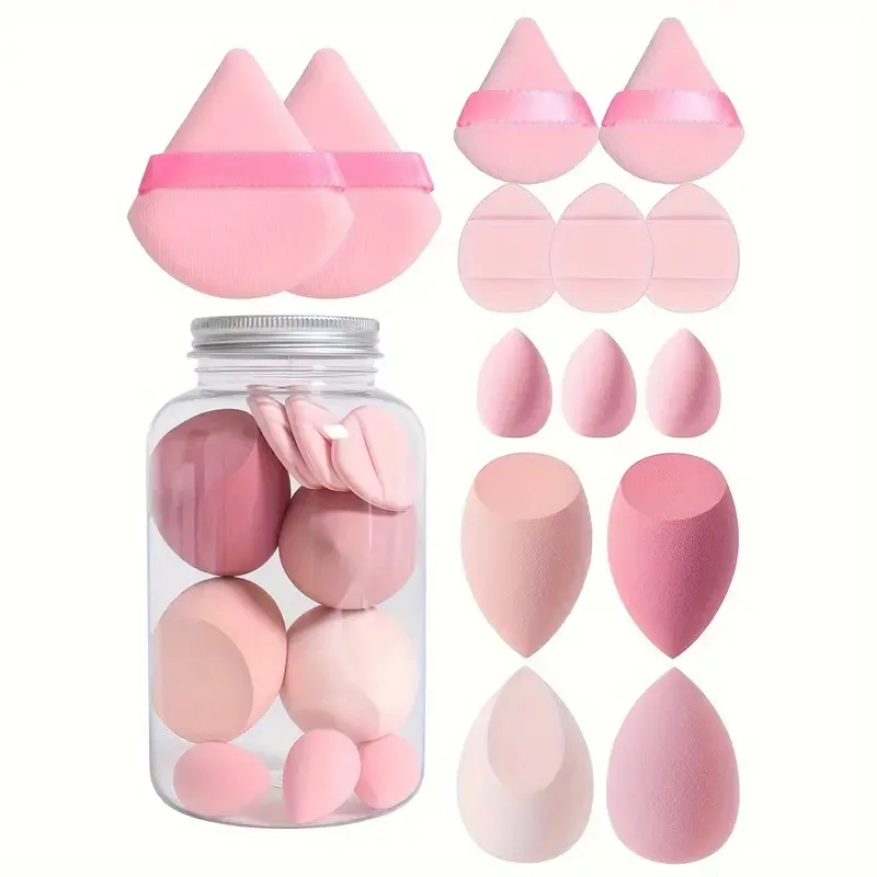 Hot Sell 14 Pcs Pink Black Make Up Makeup Sponge Triangle Blender Sponges Powder Press Puffs Set in Bottle