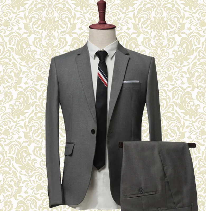 Acetate Fiber Slim men dress suit back split 2 piece set wedding suits for men Long Trousers & top 648945