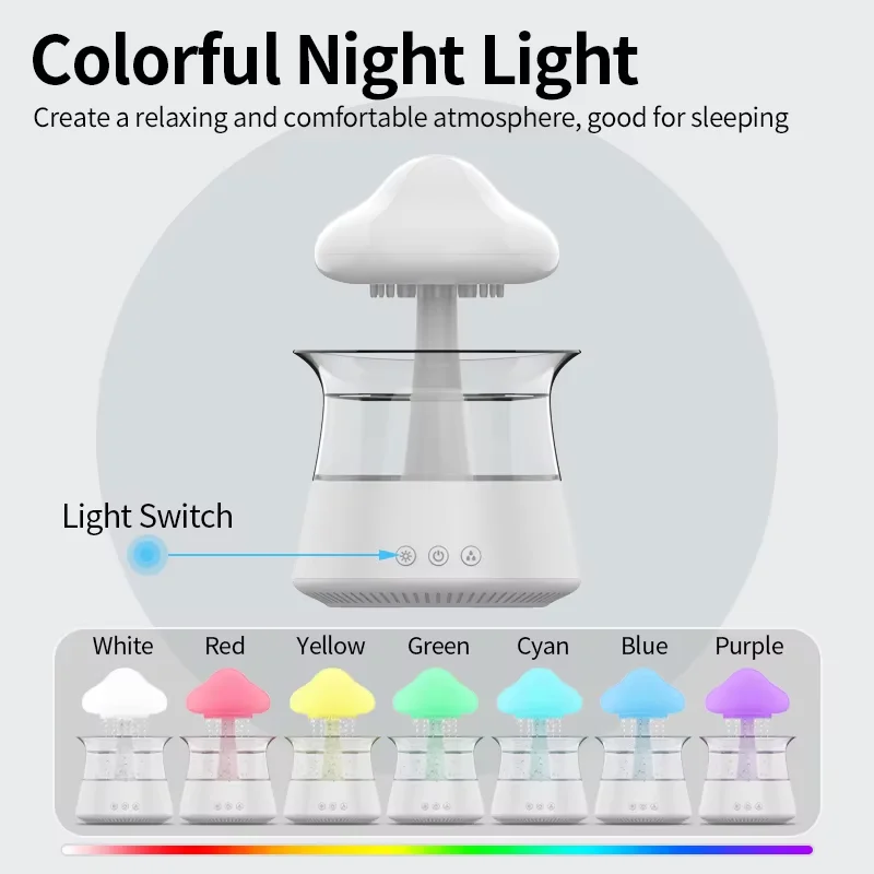 HY hot selling rechargeable mushroom humidifier fogger mushroom diffuser raindrop cloud rain mushroom air humidifier