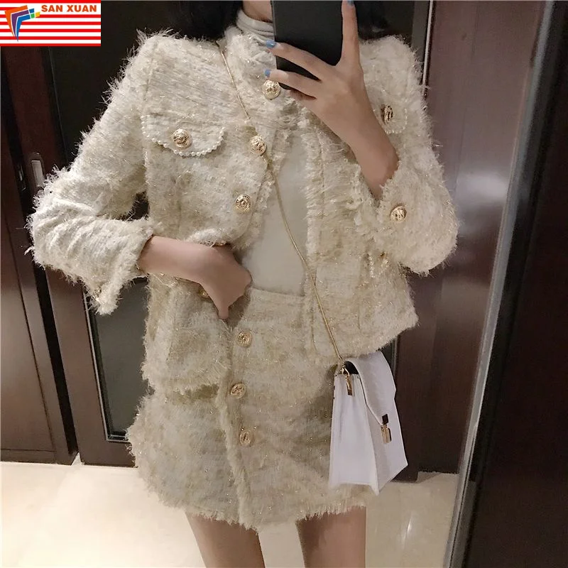 2023 spot new products elegant casual wear high waist tweed, small tall and  two-piece lady dresses, ladies small fragrance suit