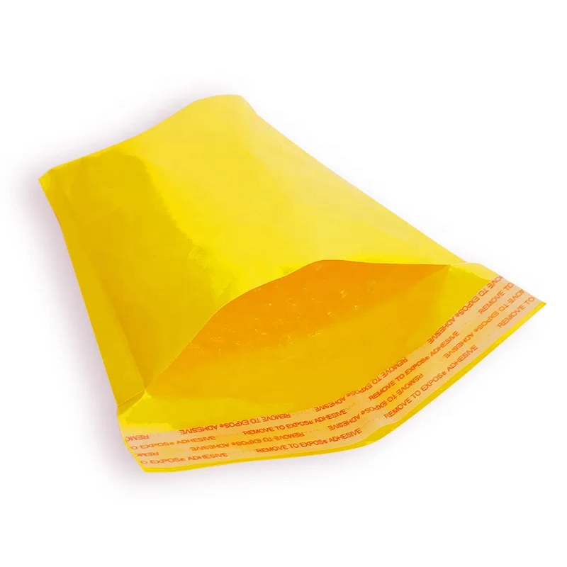 Yellow Kraft paper bubble envelope padded in mailing bag customized color plastic packaging top quality