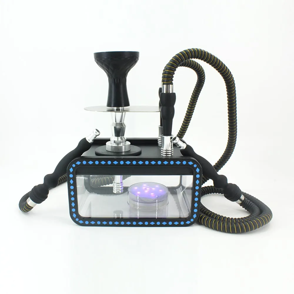 Factory Direct Sale Acrylic 2 Hose Shisha Hookah with Led Light Smoking Accessories Glass Stainless Steel Hookah Shisha