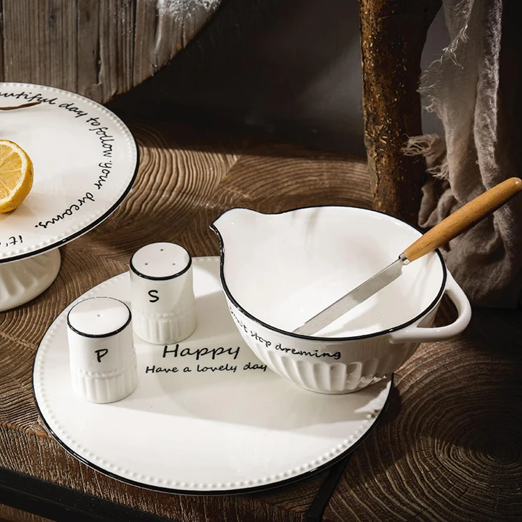 Wholesale european modern elegant customized logo embossed kitchen bowl dishes white ceramic dinnerware sets luxury dinner set