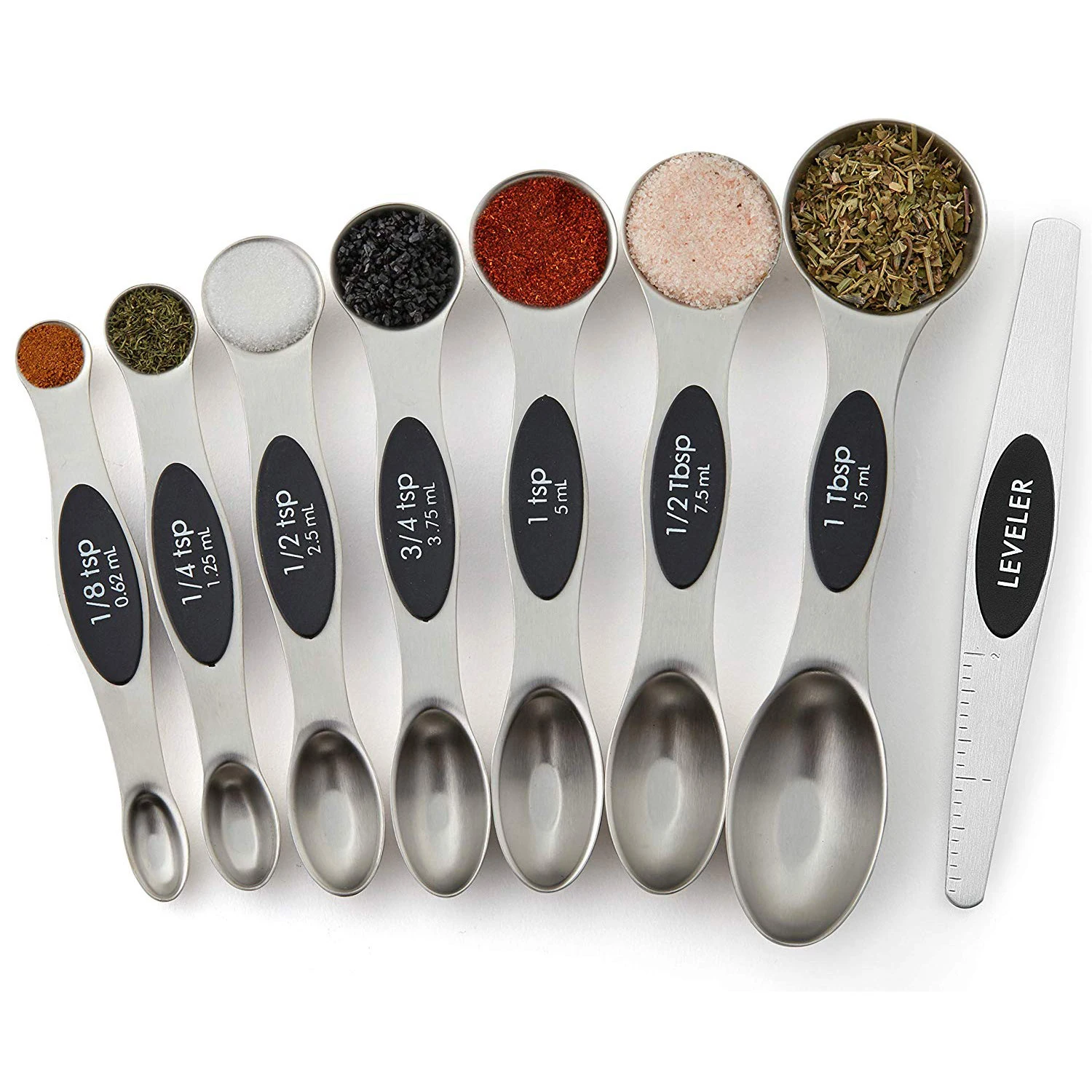 Hot sale 8pcs magnetic measuring spoons set stainless steel double sides coffee measuring spoon coffee/tea long spoons