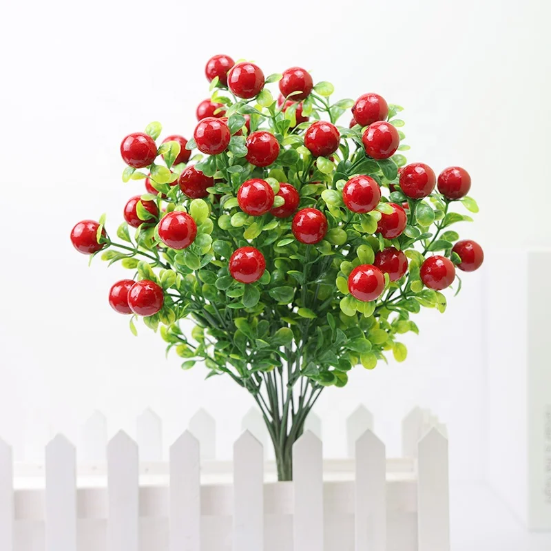 Background wall simulation flowers Christmas red fruit decorative flowers wholesale artificial small holly fruit