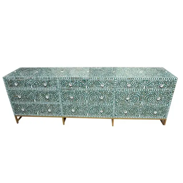 Antique Large Cabinet MOP FTD 9 DRW Floral Green Classic Designs Luxury Collection Living Room Home Best Quality Wholesale Price