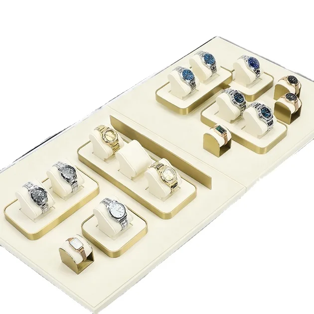 VANLOCY New design beige microfiber jewelry display stand set bracelet watch stand display showcase for retail store