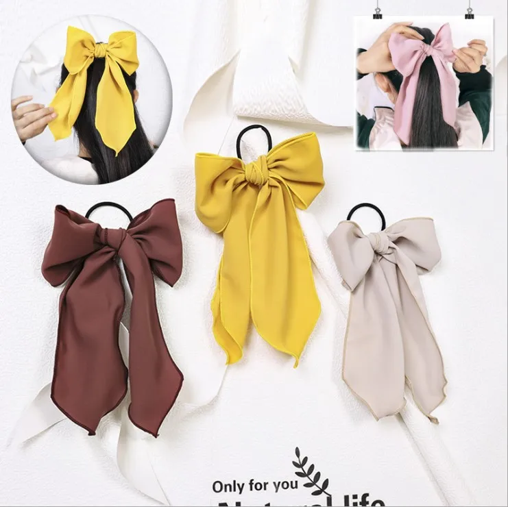 Women Rubber Bands Tiara Satin Ribbon Bow Hair Band Rope Scrunchie Ponytail Holder Gum for Hair Accessories Rope