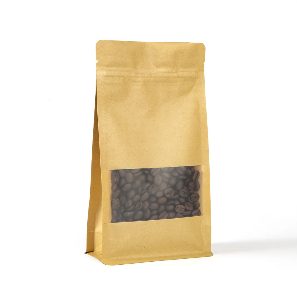 Биоразлагаемая крафт-бумага с индивидуальным принтом, экологически чистый стоячий мешочек с застежкой-молнией и прозрачным окошком, пакет для упаковки еды и риса