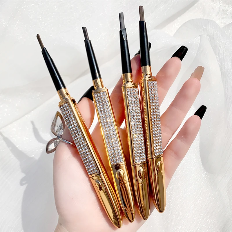 Custom Luxury Small Gold Bar Star Diamond Double-ended Eye Brow Liner Private Label Non-smudge Longlasting Eyebrow Pencil