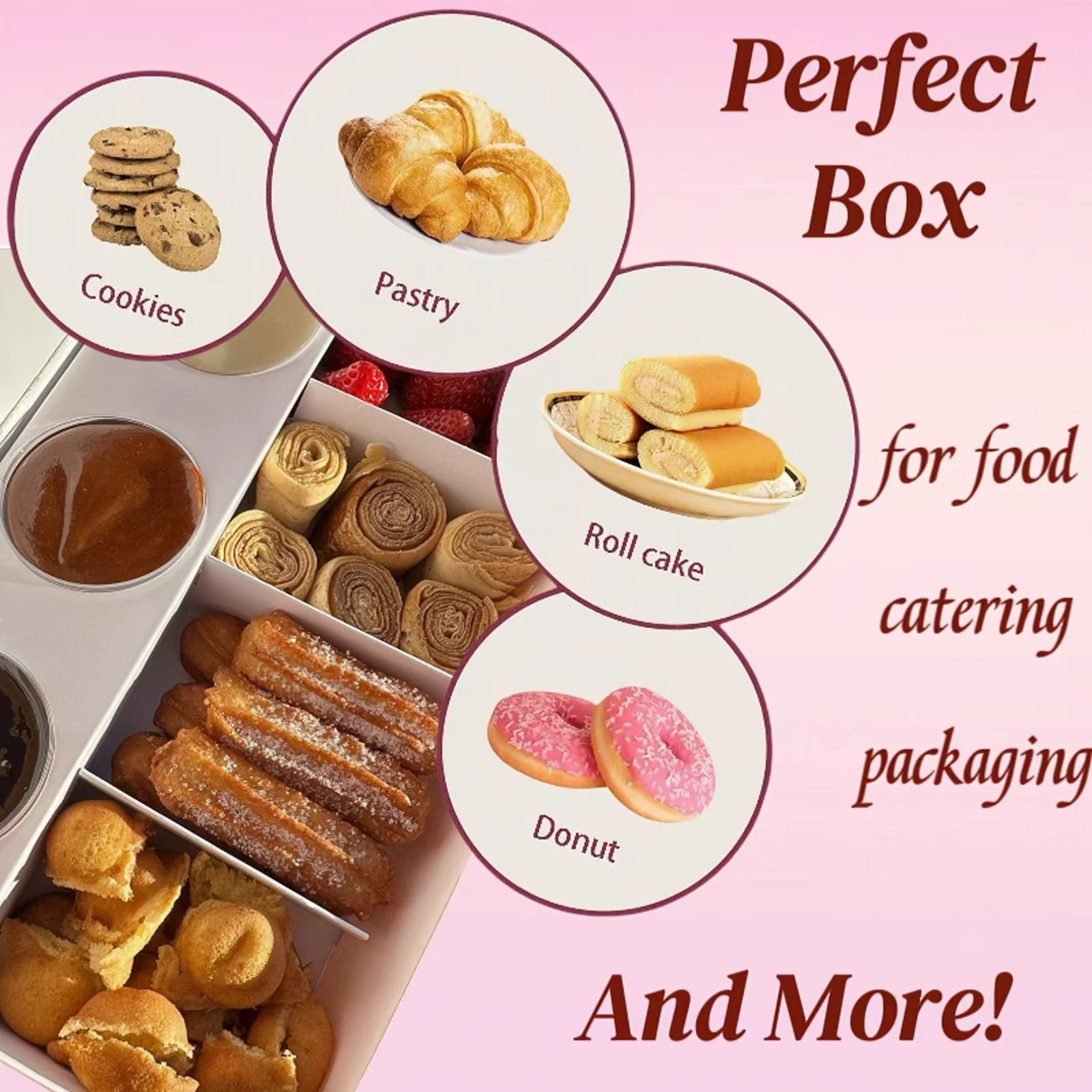 Custom printed food packaging boxes churros box churro gift bags cardboard box with dipping paper inserts cookie container