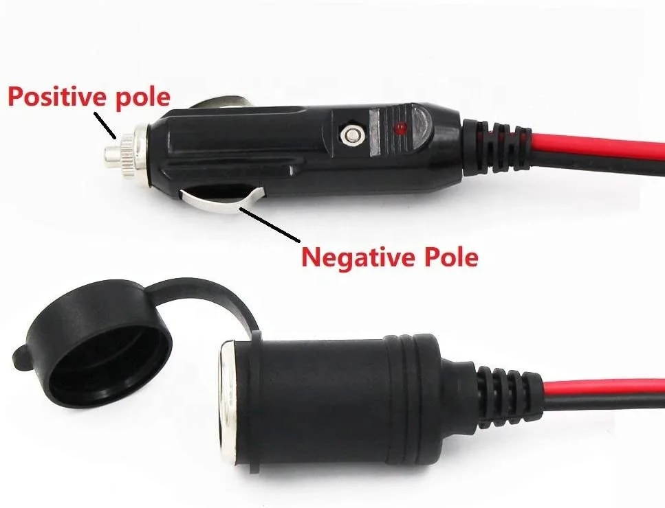 12FT Car Cigarette Lighter Socket Extension Cable 16AWG Male Plug Heavy Duty DC Power Charger Cord with LED Lights w/15A Fuse