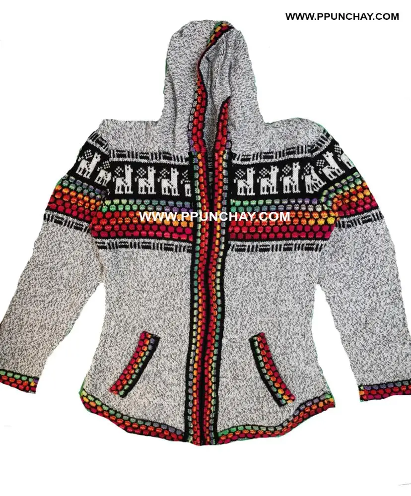 Hooded Alpaca Cardigan Sweater Women Ppunchay Peru Soft and Nice