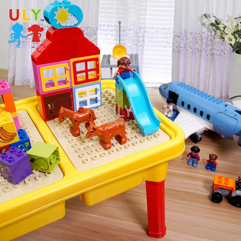 Multifunction Kids Plastic DIY Bricks Toy Study Playing Compatible  Building Blocks Table Set