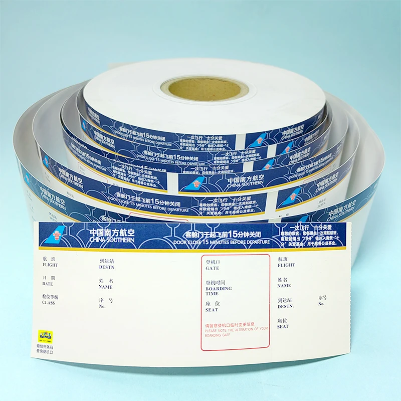 High quality  wholesale custom Blank air ticket airline fright thermal paper  Label Thermal  printed Boarding Pass cheap