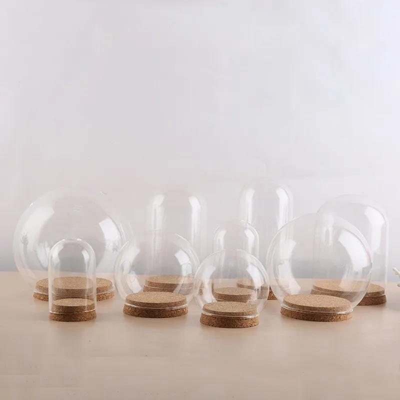Wholesale different size glasses dome with cork base glass vase ornament decoration custom logo