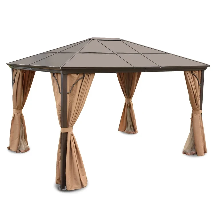3x4m Patio Gazebo Sun Shelter Hardtop Aluminum Polycarbonate Gazebo Outdoor Canopy Gazebos with Mosquito Netting Customized