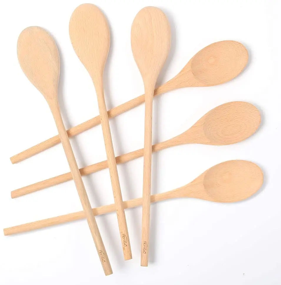 Wood long handle spoon for cooking salad