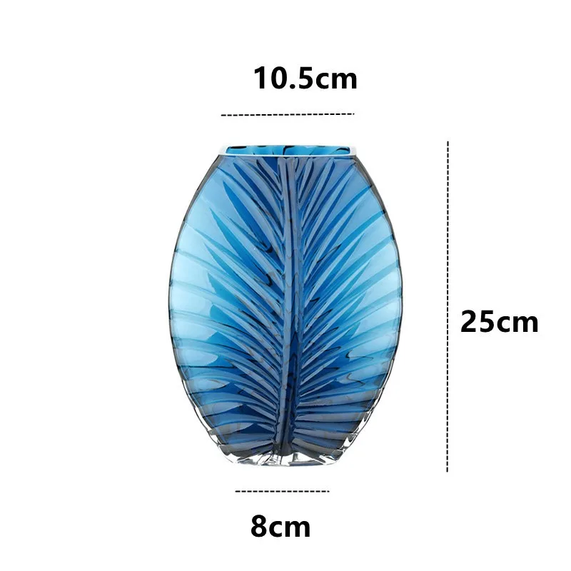 Modern Simple Creative blue Leaf Pattern Glass Vase Wedding decoration for Flower Arrangement Party table decoration