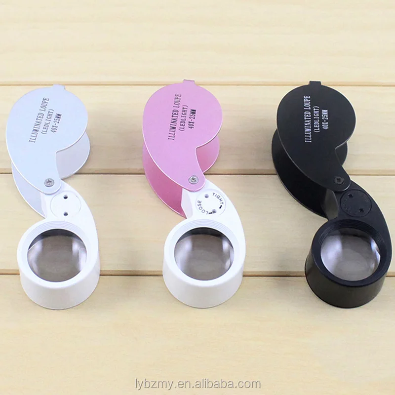 
40X folding LED lamp jewelry mirror 6-shape aluminum alloy shell magnifying glass 