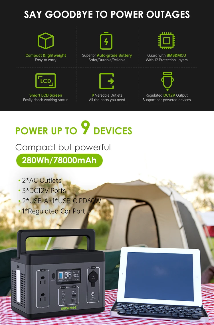 300 watts 280wh 110v 220v portable power station 300w solar power generator with dual led light