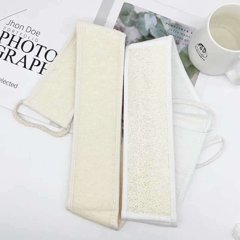 Wholesale Organic Sponge Exfoliating Sisal Nature Color Long Strip Double-sided Bath Pull Back Rubbing Body Loofah Belt