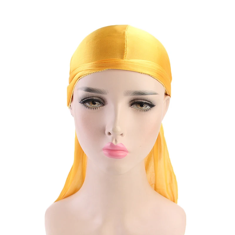 Wholesale Custom logo multicolor solid color long silky Satin durag hat for men