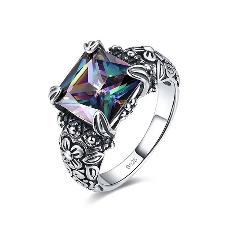 Antique 925 Sterling Silver Mystic Rainbow Gemstone Ring for Women