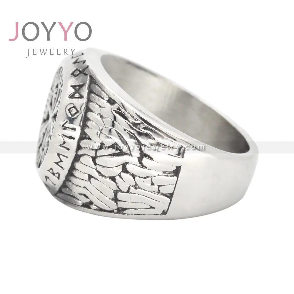 Vintage Nordic Mythology Viking Rune Stainless Steel Rings Norse Viking Design Vegivisir Mens Signet Rings