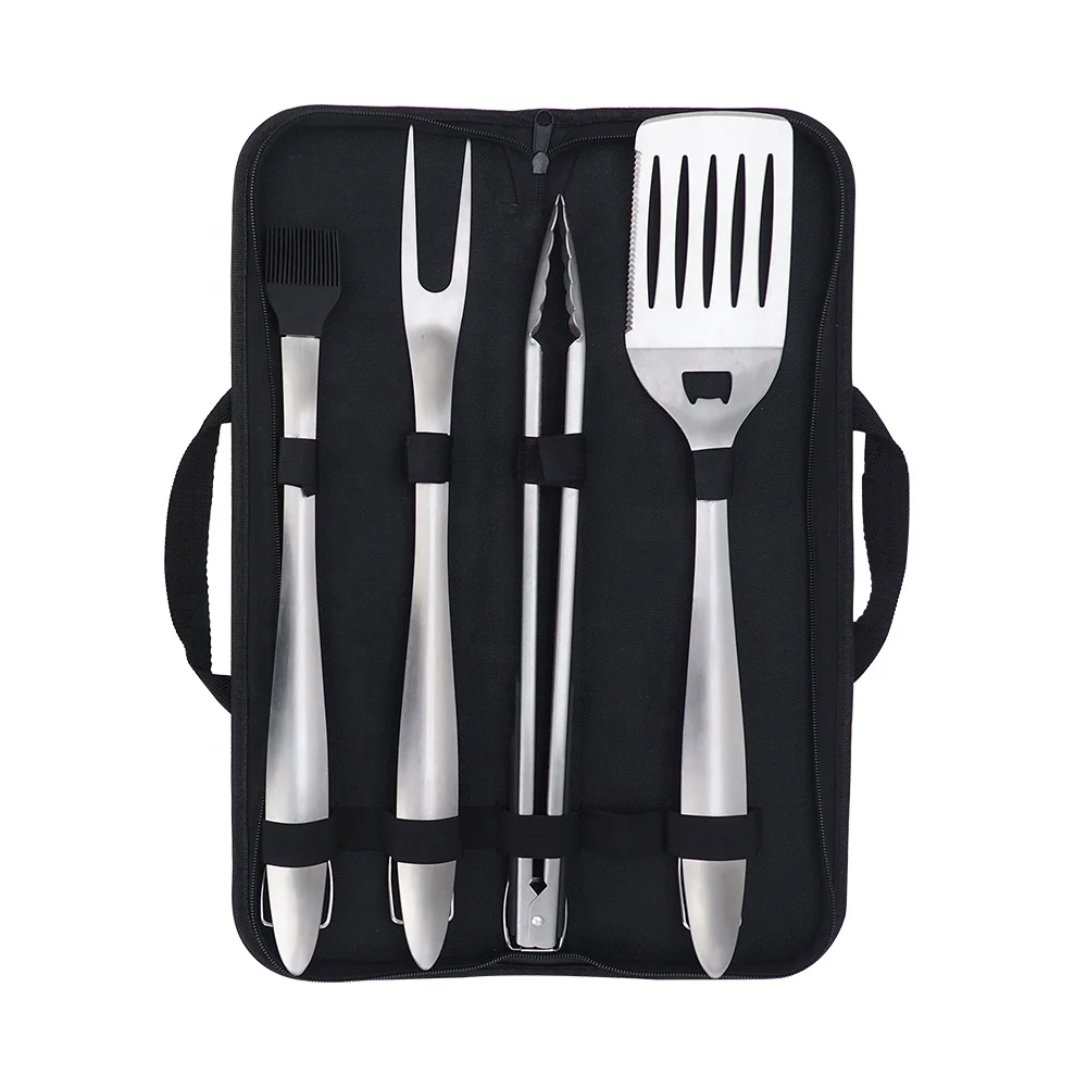 Charcoal Outdoor 5PCS Barbecue Accessories Food Tong Kit Extra Thick Stainless Steel Handle BBQ Grill Tool Set with Portable Bag